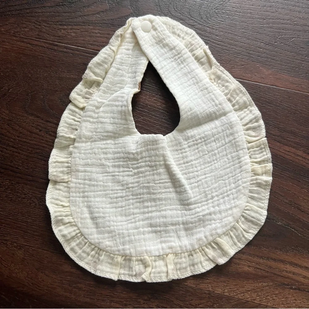 NEW set of 2 ruffle baby girl bibs with hearts and rainbow designs